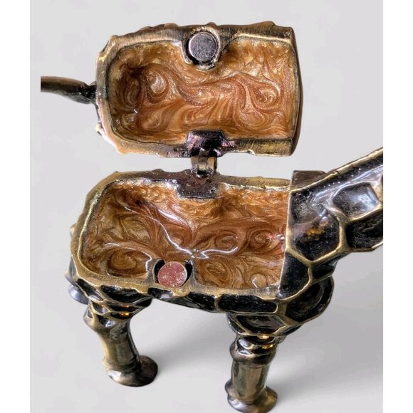 Hinged Enamel Giraffe Trinket Box Magnetic Closure Rhinestone Jeweled Green Eyes - Picture 7 of 11